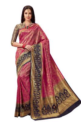 Purple woven faux silk saree with blouse 1