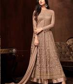 Light Golden Heavy Embroidered Net Anarkali Suit