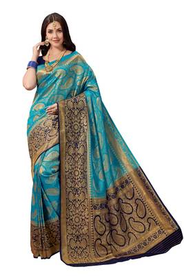 Blue woven faux silk saree with blouse 1