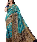 Blue woven faux silk saree with blouse