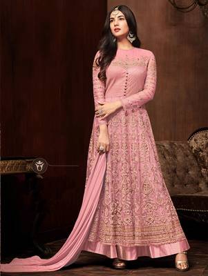 Light Pink Heavy Embroidered Net Anarkali Suit 1
