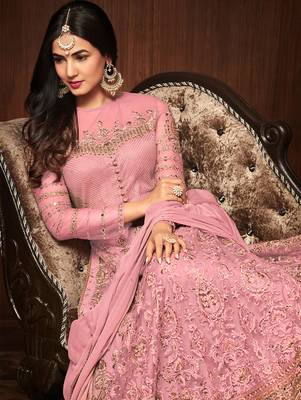Light Pink Heavy Embroidered Net Anarkali Suit 2