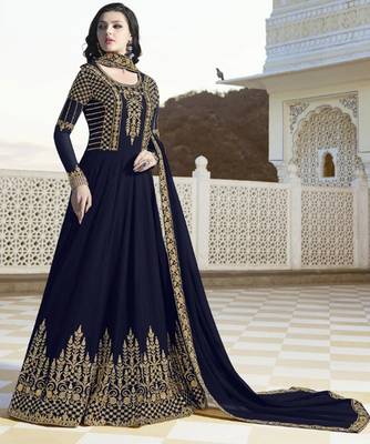 Navy Blue Faux Georgette Long Designer Anarkali Suit 1