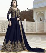 Navy Blue Faux Georgette Long Designer Anarkali Suit