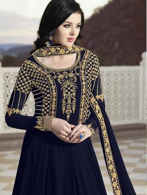 Navy Blue Faux Georgette Long Designer Anarkali Suit 2