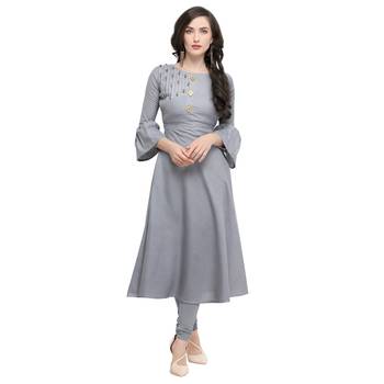 Grey plain cotton cotton-kurtis 1