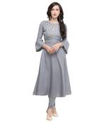 Grey plain cotton cotton-kurtis