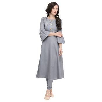 Grey plain cotton cotton-kurtis 2
