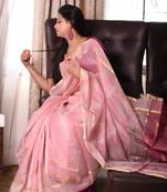 Pink striped chanderi saree