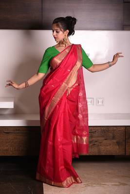 Reddish pink chanderi saree 2