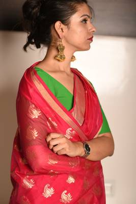 Reddish pink chanderi saree 3