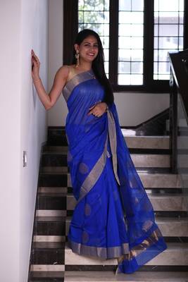 Ink blue chanderi saree 1