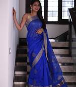 Ink blue chanderi saree