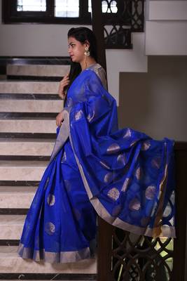 Ink blue chanderi saree 2