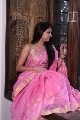 Baby pink chanderi saree 4