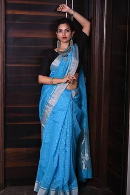 Cornflower blue chanderi saree 1