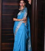 Cornflower blue chanderi saree