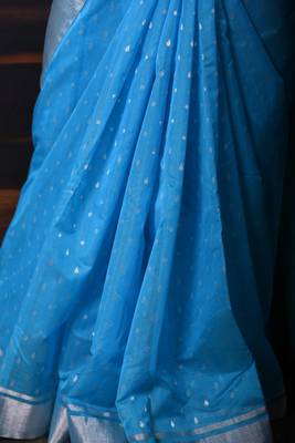 Cornflower blue chanderi saree 2