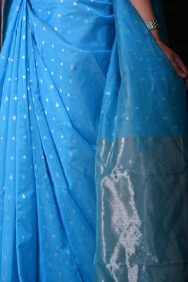 Cornflower blue chanderi saree 3