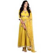 yellow zardosi crepe stitched readymade suits