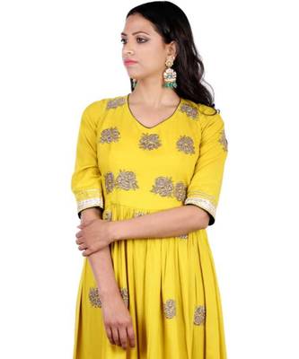 yellow zardosi crepe stitched readymade suits 3