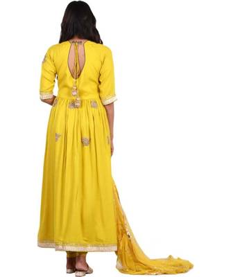 yellow zardosi crepe stitched readymade suits 4