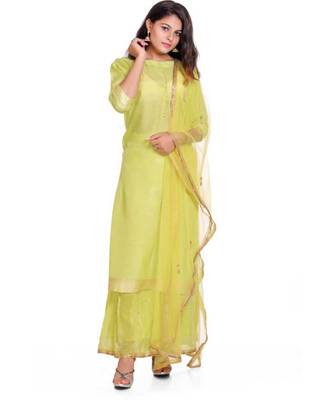 green gota cotton silk stitched readymade suits 1