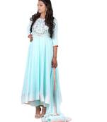 blue thread embroidery pure crepe stitched readymade suits