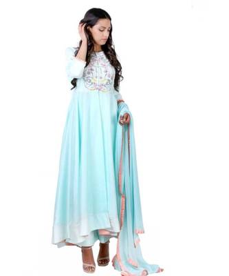 blue thread embroidery pure crepe stitched readymade suits 2