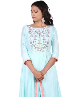 blue thread embroidery pure crepe stitched readymade suits 3