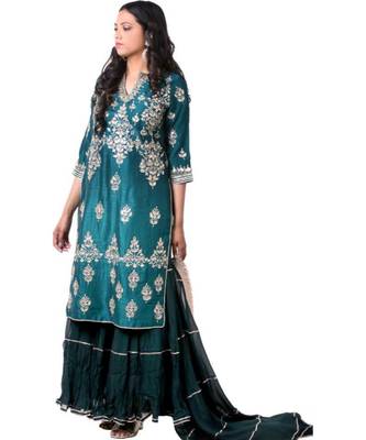 green embroidered crepe stitched readymade suits 1