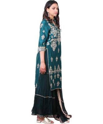 green embroidered crepe stitched readymade suits 2
