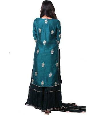 green embroidered crepe stitched readymade suits 4