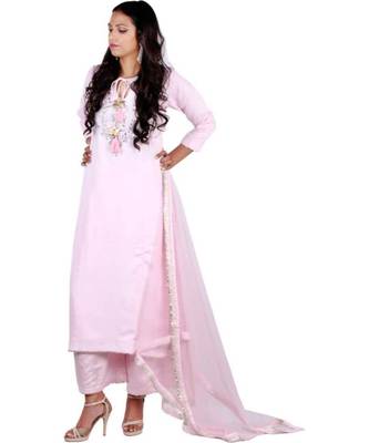 pink embroidered cotton silk stitched readymade suits 1