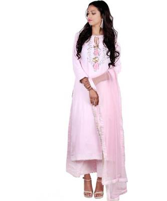 pink embroidered cotton silk stitched readymade suits 2