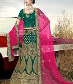 Dark-green embroidered satin semi stitched lehenga