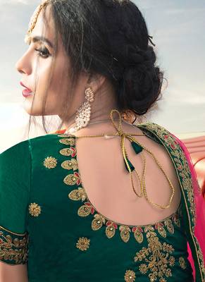 Dark-green embroidered satin semi stitched lehenga 3