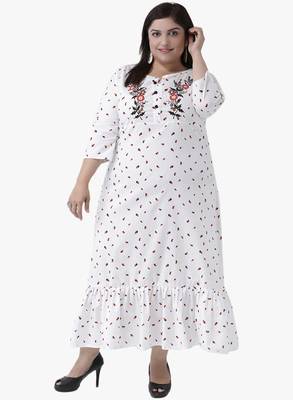White Printed Embroidered Dress 1
