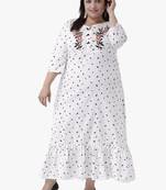 White Printed Embroidered Dress
