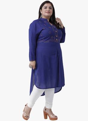 Women's Navy Blue Embroidered Kurtas 4