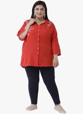 Women's Red Embroidered Tunics 5