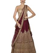 Maroon Embroidered Art Silk Unstitched Lehenga