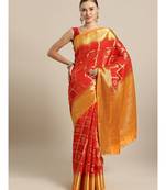 Red woven Silk blend saree with blouse