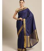 Blue woven Silk blend saree with blouse