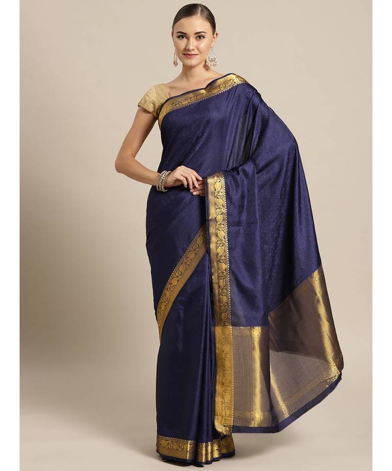 Blue woven Silk blend saree with blouse