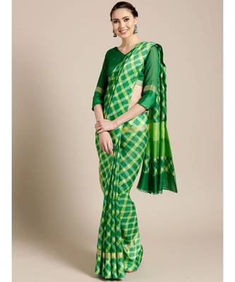 Green printed Silk blend saree with blouse 1