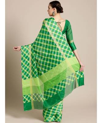 Green printed Silk blend saree with blouse 2