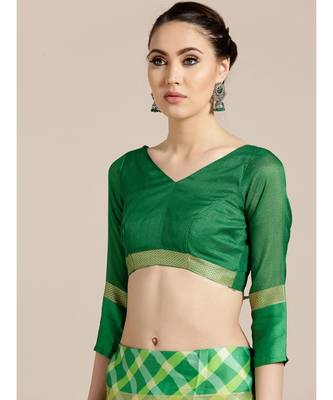 Green printed Silk blend saree with blouse 3