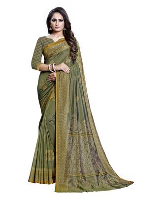 Green woven Silk blend saree with blouse 1