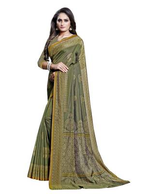 Green woven Silk blend saree with blouse 3